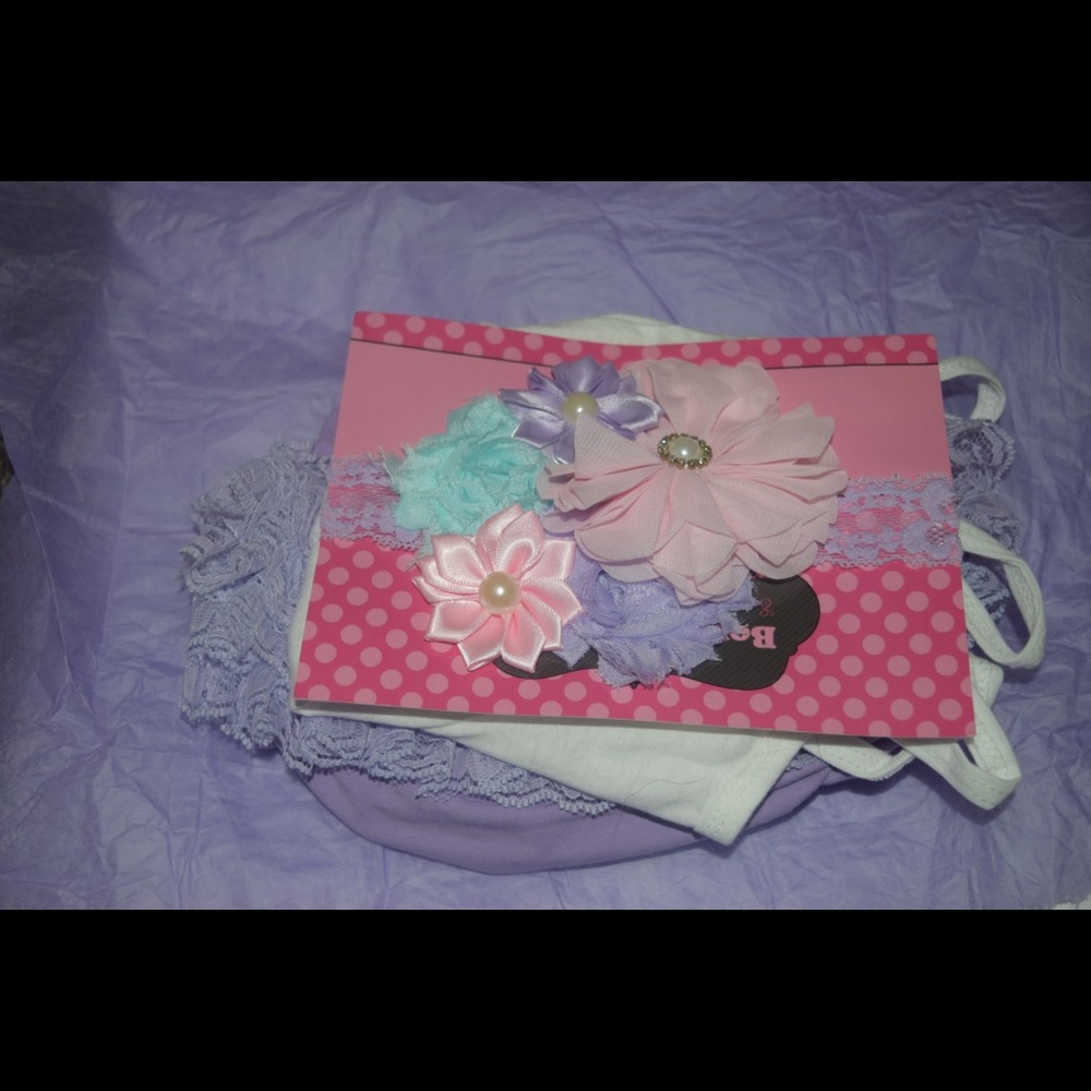 Little Girls Purple Bottoms White Box And HeadBand